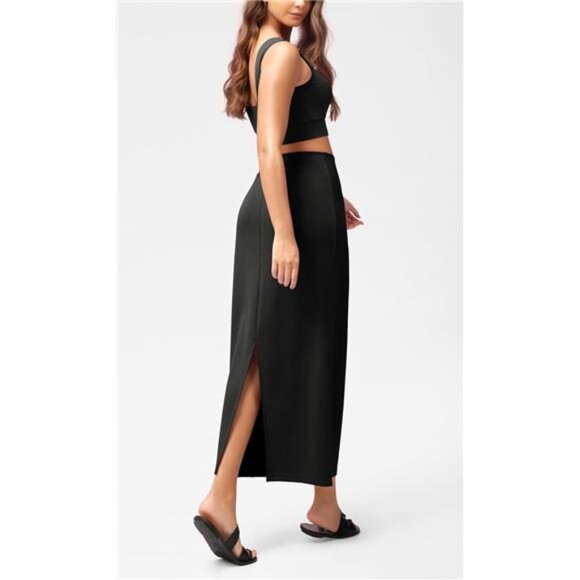Soft Maxi Skirt, Casual Long Pencil Skirts Black - Picture 3 of 5
